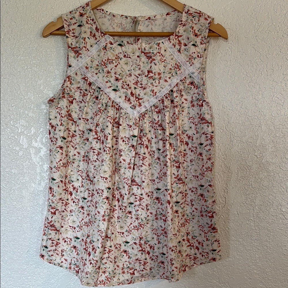 Multicolored Sleeveless Pleated Blouse with Bib Collar Size M - Picture 4 of 4